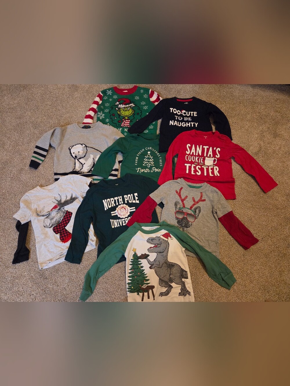 Carter's Kids Holiday Long-Sleeve Tees in Green, Red, Gray, White, Black